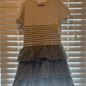 Charming Ruffle Kids Dress in Cream and Gray